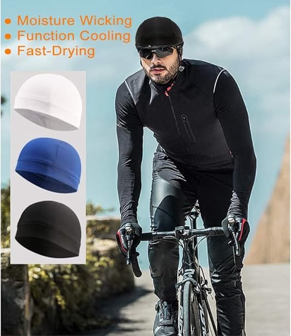 3 Sportmössor - Cykel- och löparmössa, hjälmfoder, svettavledande - Unisex - Svart, Vit, Blå