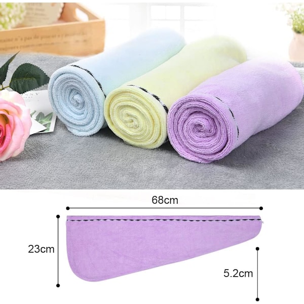 Mikrofiber Hårhanddukar 3-pack Hårhanddukar 6 st Hårband Superabsorberande Snabbtorkande Turbanhandduk för Kvinnor (Blå & Gul & Lila) C