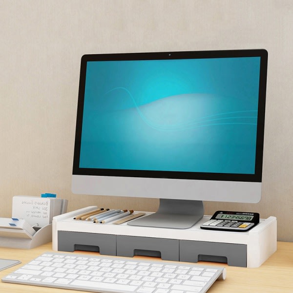 Bildskärm Riser Stativ Skrivbordshylla med låda Tangentbord Förvaring Snygg Multifunktionell Desktop Organizer Dator Bordsskiva Nordic Pink