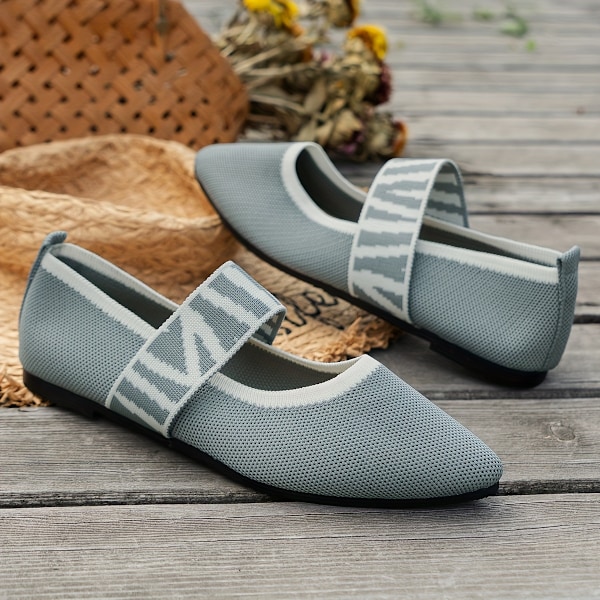 Platt spetsiga tåskor för kvinnor, Casual Mjuk sula Slip On Stickade Skor, Fashion Daily Balett Flats Light Grey CN41(EU40)