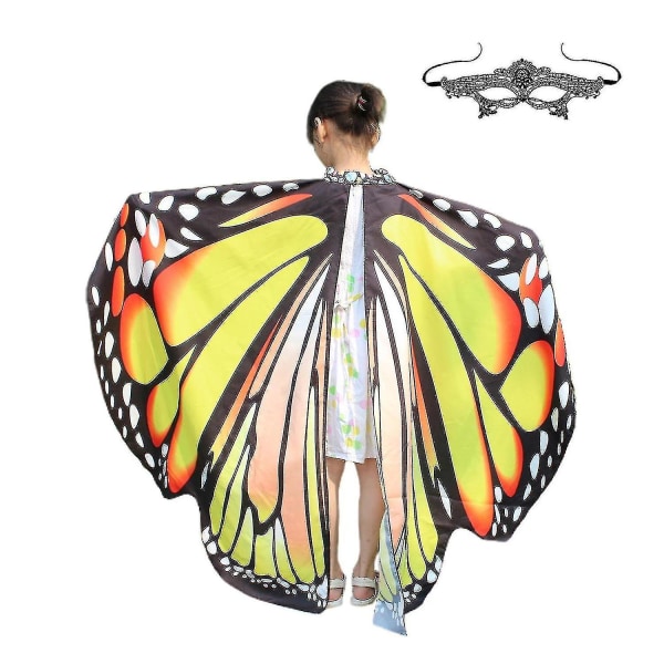 Fjärilsvingar för flickor Butterfly Halloween kostym för flickor Butterfly Fairy Wings Sjalmask