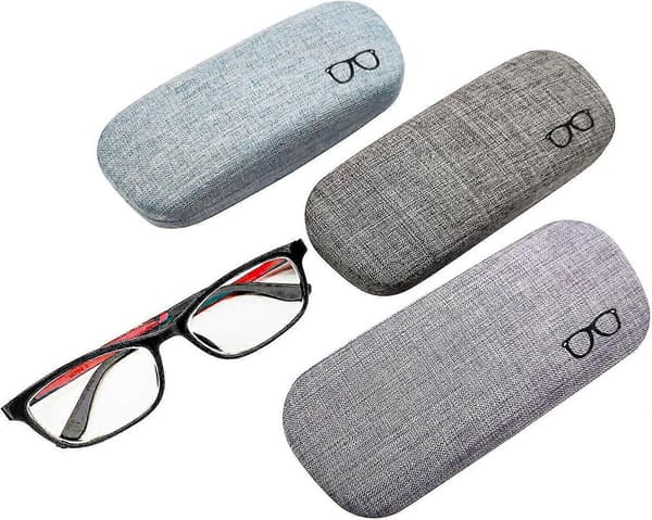 3-pack Hårt Glasögonfodral, Skyddande Linneöverdrag för Stora Glasögon - Hållbart Förvaringsset-max