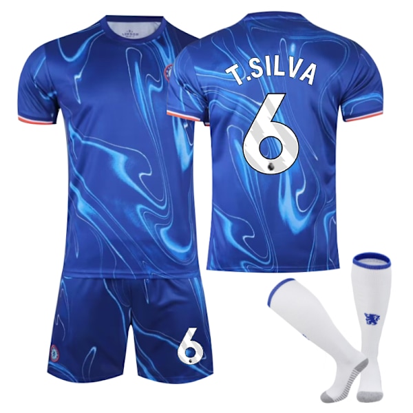 Chelsea Hjemme Fotballdrakt Barn 2024-2025 - T. Silva Nr. 6 - Sokker 3XL No. 6 - Socks 3XL