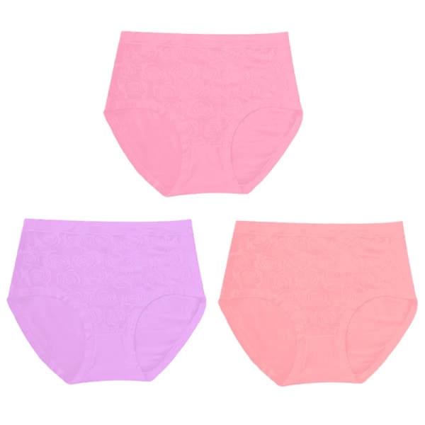 3-pack Kvinnors Höga Midjetrosor Damunderkläder Modal Spets Andas Bekväma Underkläder Moder Medelåldern Kläder IP LP HP 2XL 57.5-70kg