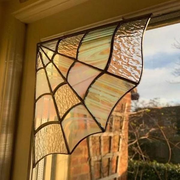 Spindelvävsdörröverdel, Halloween Dörrramsdekoration, Färgat Glas Ornament