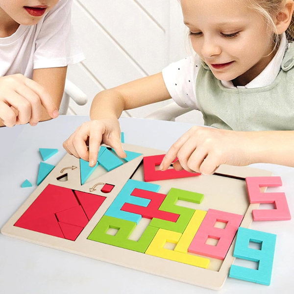 Træ Tangram Puslespil til Børn | Hjerne-Tænder Formblokke til 3+ År