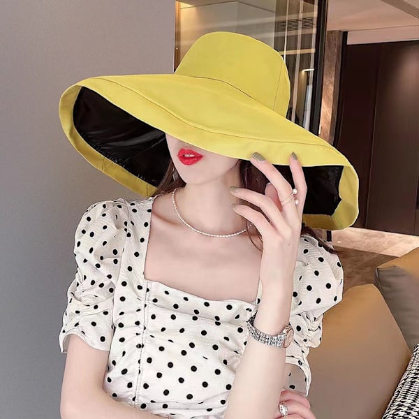 Stor solhatt fiskare dam UV-skydd solhatt hopfällbar Yellow 2 Yellow 2