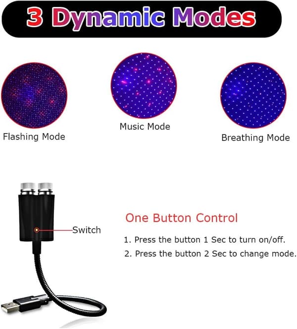 Bilinteriörbelysning, USB Ambient Night Lights 3 dynamiska lägen Rum