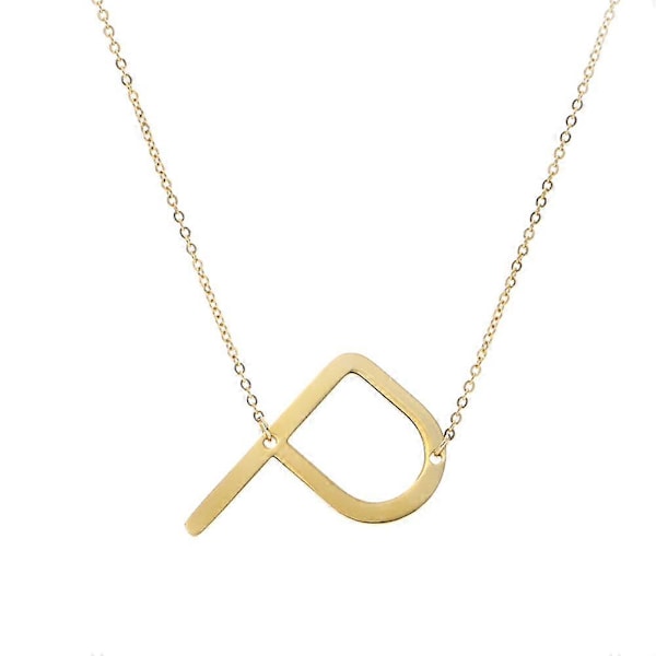 Necklace with Large Initial Pendant in Gold Plated Stainless Steel P