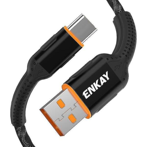 CQBB ENKAY ENK-CB103 Tygvävtråd USB till USB Type-C Dataöverföring Laddningskabel (svart)