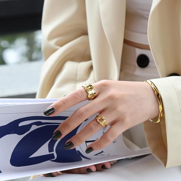 925 Sterling Silver Ring Cross Hollow Chain Ring