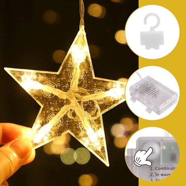 LED Julelys Stjernegardin - Utvidbart Lys med Fjernkontroll, 8 Moduser, for Jul & Bryllup Remote control A