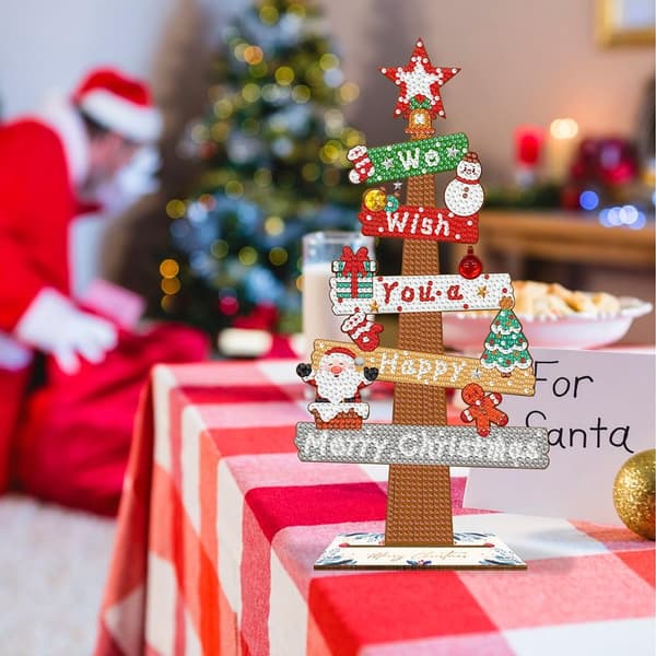 DIY Jul Diamantmålningskit, Specialformad Trä Julgransprydnad B