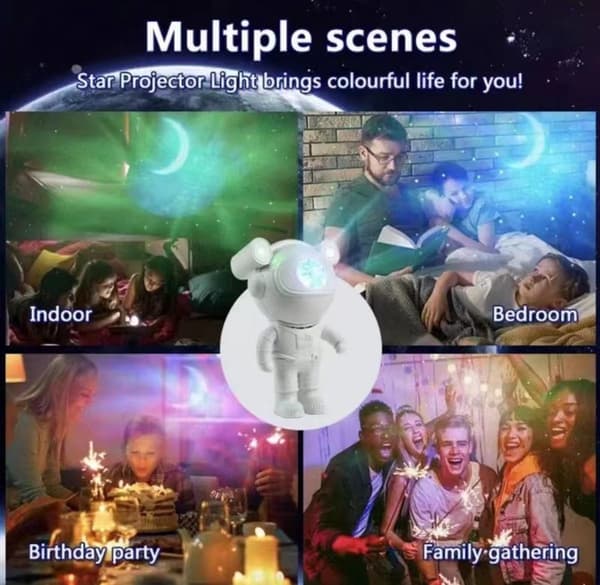 Bluetooth Astronaut Stjernelys Projektor LED Soverom Stemning Nattlys Aurora Måne Tåke Galakse Belysning for Barn