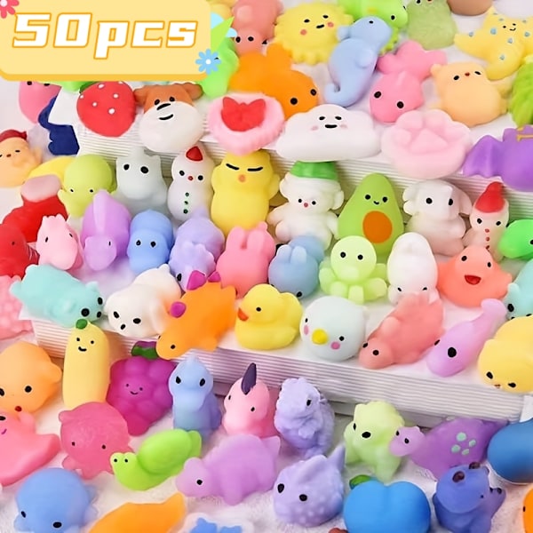 50 stk Kawaii Plasticine, Mochi Squishy Leksaker, Party Favors for barn, Mini Stress Relief Leksaker for Jul Party Favors, Klasseromspriser 50 stk