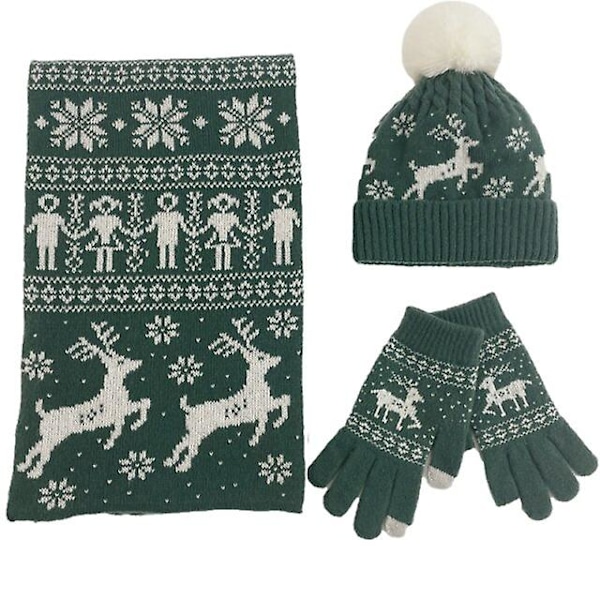 3 st Hatt Halsduk Handske Vinter Jul Varmare Halsdukar Stickade mössor Älgmönster Halsduk Kvinnor Män Tjocka Mjuk Halsduk Set Unisex