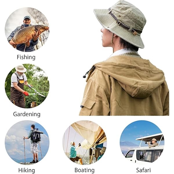 Taitettava aurinkohattu safarihattu miehille Anti UV ulkoilmavuorikiipeily Matkahattu Kalastajan lippis Bucket Hat, Khaki