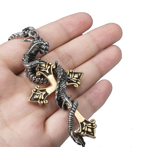 Elfasio Men hänge i rostfritt stål Halsband Dragon Cross Silver Guld hänge kedja 50 cm (20 tum) kedja