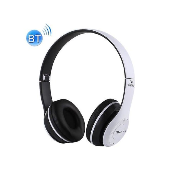 SQBB P47 hopfällbara trådlösa Bluetooth hörlurar med 3,5 mm ljudjack, stöd för mp3/fm/samtal (vit)