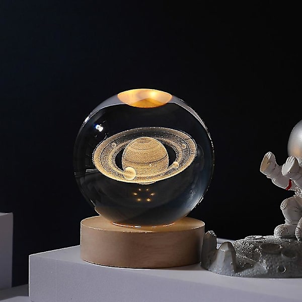 3D krystallkule dekorasjon skrivebordslampe (6 cm kule+sokkel) USB snittede krystalldekorasjoner