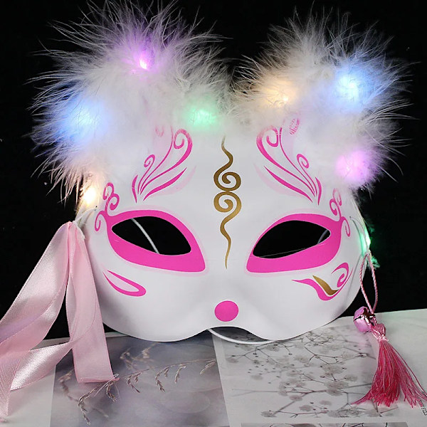 Lysende LED-revmaske Japansk Cosplay Blinkende gløder Mørke øyne Maske Rave Kostyme Anime Halvt ansikt Kattemasker Maskerade Festrekvisita 9