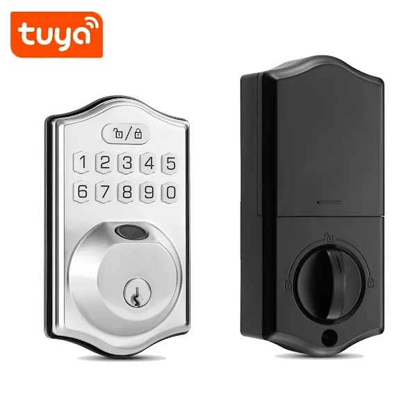 Tuya Smart Deadbolt Lukko Tangenttilukon Älylukko Sormenjälkitunnistuksella Deadbolt Sovelluksella Avaimeton Sisäänkäynti Kotitalouden Ulko-oven Turvallisuutta Varten Tuya Hopea