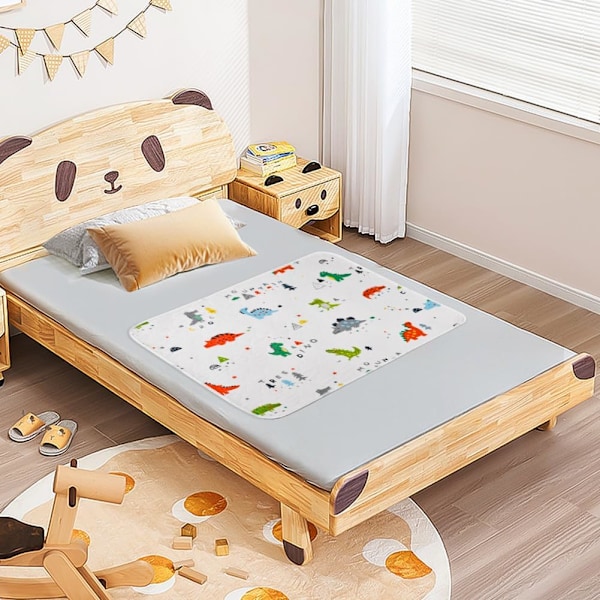 Tykk Sengteppe for Pottetrening, 70 x 90 cm Vaskbar Madrassbeskytter (Dinosaur Design) White