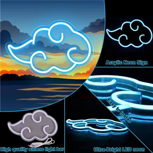 LED-moln Neonljus, Röd Akryl USB Väggdekor för Sovrum, Spelrum, Justerbar blue clouds
