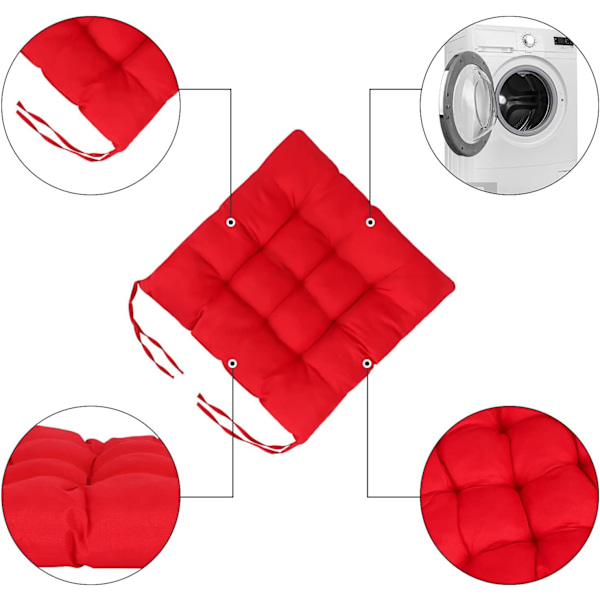 4-pak Siddehynder til Spisestol 40x40cm Havestolshynder med Snore Komfortable Vaskbare Firkantede Siddehynder Røde