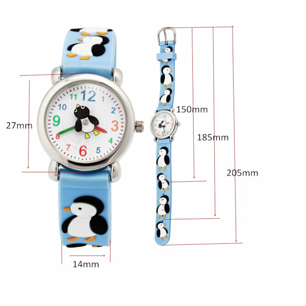 Barneklokke med tegneseriefigur, kreativ rund peker kvartsklokke, søt pingvinklokke (blå)