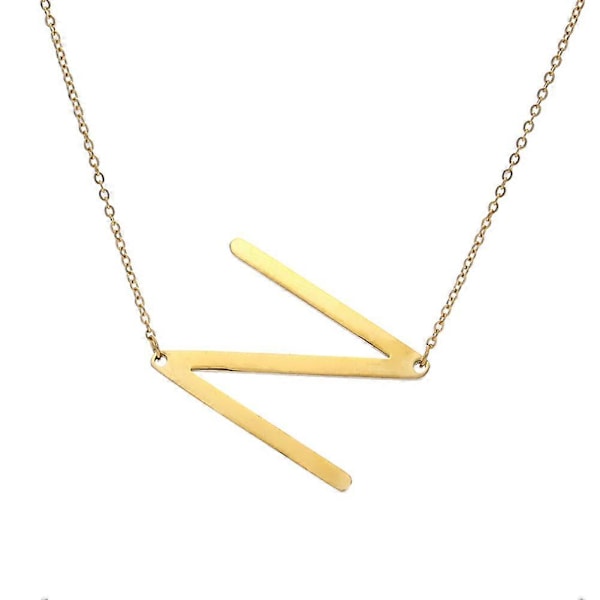 Necklace with Large Initial Pendant in Gold Plated Stainless Steel N