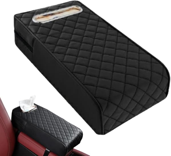 Bil Center Console Armrest Dæksel med Vævs Holder, Auto Tilbehør Sort Black
