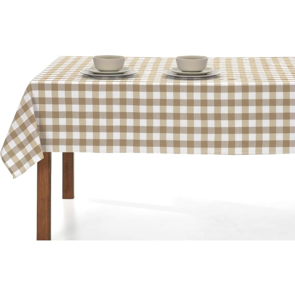 CQBB Rektangulär Gingham Check-duk, tvättbar, perfekt för inomhus och utomhus, perfekt för picknick och utomhussammankomster (140 x 180, beige)