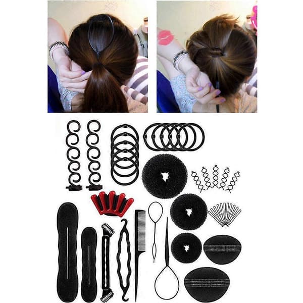 40 stk/sett Kvinner DIY Hårstyling Tilbehørssett Magic Donut Bun Maker Hårnåler_max
