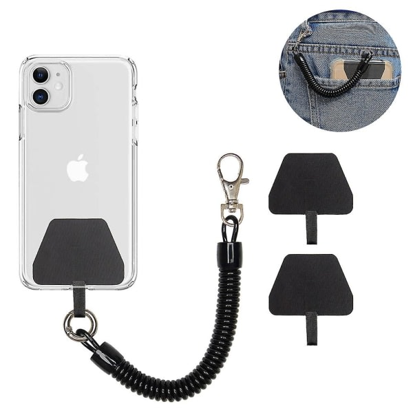 Mobiltelefonsladd med patch, universal för smartphones, inklusive 1 st telefonkedjesladd och 2 st telefonfästen Svart * svart packning