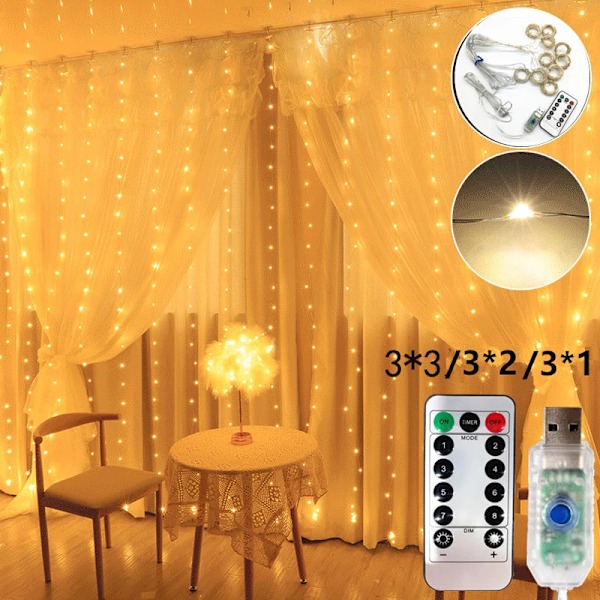 3m/6m Gardingirland på fönstret USB -slingor Fairy Festoon Fjärrkontroll Julbröllopsdekorationer för hemrummet Varm ljus