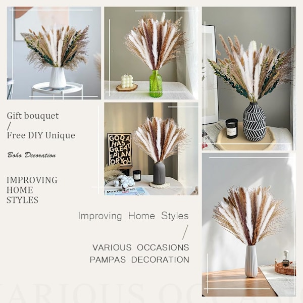 Kuiva Pampas-ruoho, 65 kpl Kuivattujen Kukkien Kimppu, Pehmeä Luonnollinen Pampas-ruohon Koriste Täydellinen Boheemiin Hääkoristeluun Makuuhuoneessa ja Maljakkoon V7-231016LWH65-FBA