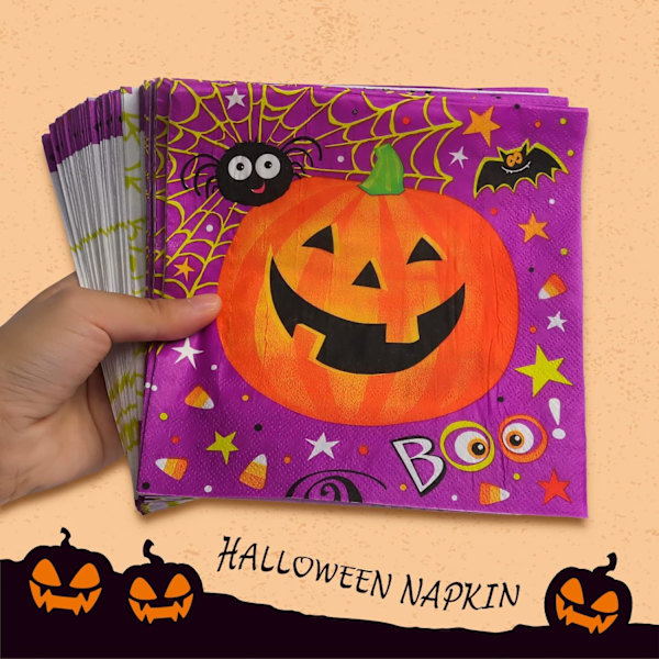 40 Halloween Papirservietter, Gresskar, Spøkelse, Heks Design for Party Borddekor