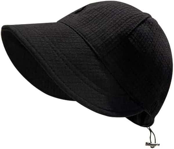 Dame bøllehat, foldbar letvægts polyester, UV50+ solbeskyttelse, justerbar snøre, strandrejser, sort, 54-58 cm