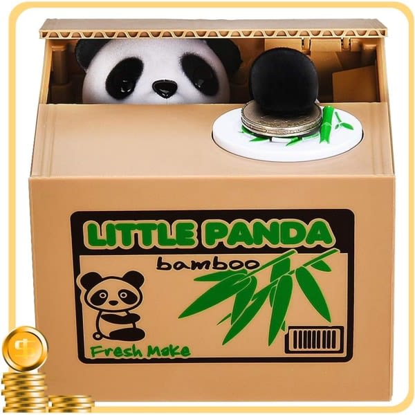 CQBB Spargris automatiskt stjäla mynt Cents Penny Jul-/födelsedagspresent för barn (Panda)