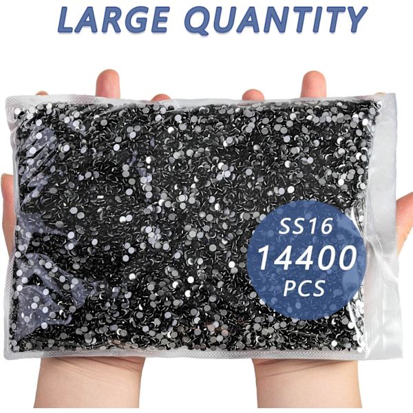 14400 stk Svarte Flatback Rhinestones for DIY Håndverk, Jet Black, SS16, 3.8-4.0mm Black SS16/14400pcs