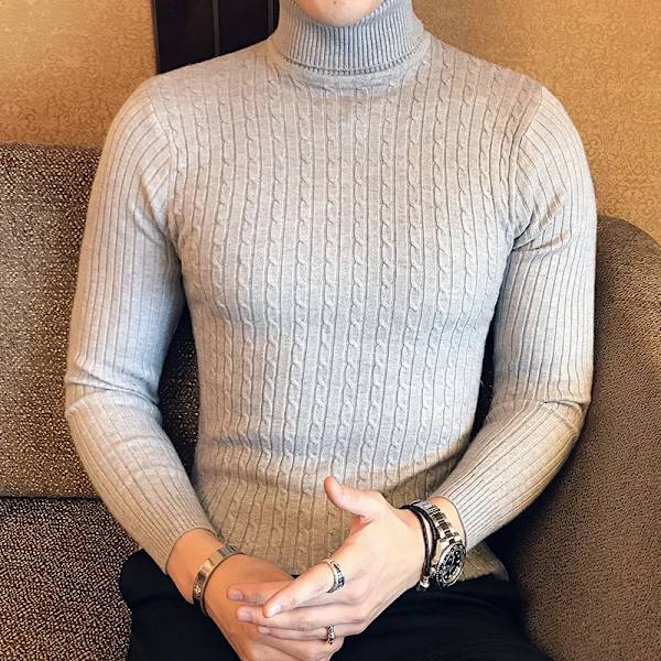 2023 Koreanska Slim Solid Färg Turtleneck Tröja Män Vinter Lång Ärm Varm Sticka Classic Solid Casual Bottomie Skjorta Creamy-white Asiatisk Storlek 5XL