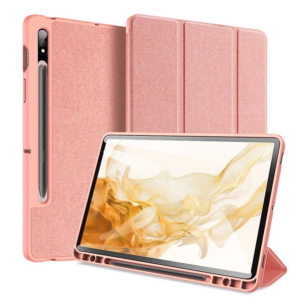 SQBB Dux Ducis Domo Series Pu Leather Trifold Stand Cover för Samsung Galaxy Tab S7 / Tab S8, Auto Sleep / Wake Helkroppsskyddande case med Pink