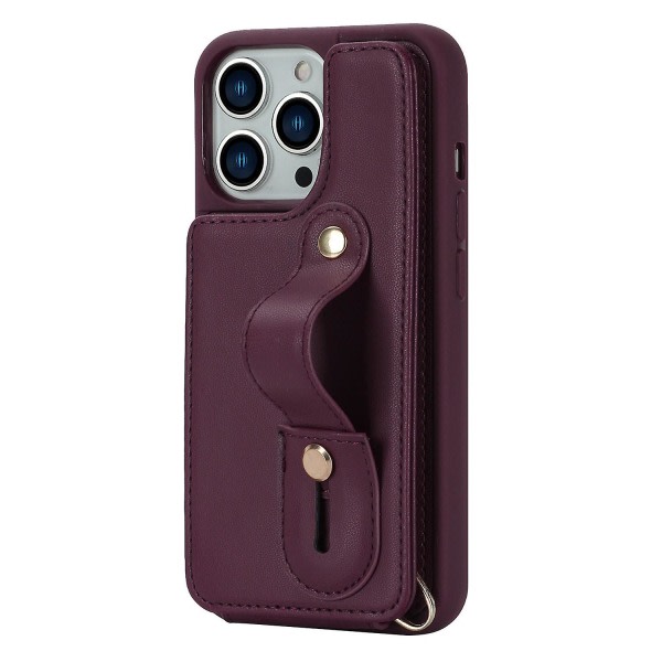 SQBB Korthållare Cover till Iphone 13 Pro , Armband Kickstand Läder+tpu Phone case Vinröd