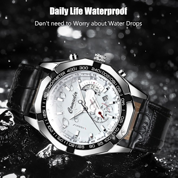 Modeklockor för Män Business Rostfritt Stål Armbandsur Analog Kvarts Armbandsur Datumkalender Luminous Klocka för Män Svart Vit Black white