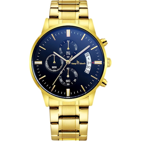 Mænd Analog Kvarts Forretningsure Lysende Vandafvisende Armbåndsur Dato Kalender Ur Chronograph Rustfrit Stål Rem Ur Sort Guld Black gold