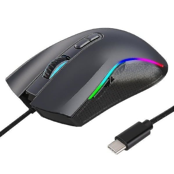 CQBB HXSJ A869 Type-C 7200dpi 6-lägen Justerbar 7-tangenter RGB Light Wired Game Mouse