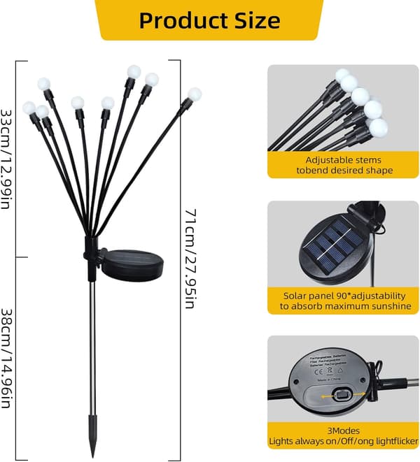 Solcellelamper utendørs vanntette, svaiende solcellelamper ildfluer dekorative utendørslamper hagelamper, ildfluelamper solcellelamper-maks 2pack