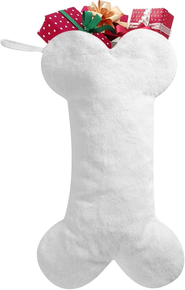 Jule-Strømpe til Hunde - Blød Strømpepose til Kæledyr med Snefnug Design Pure white