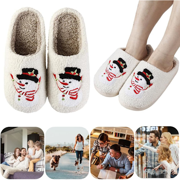 Jule-Topplapper for Menn og Kvinner, Varme Elg-Plysj Sove-Topplapper White Snowman J 41/42 EU